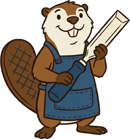 Gnawtch the beaver holding a chisel